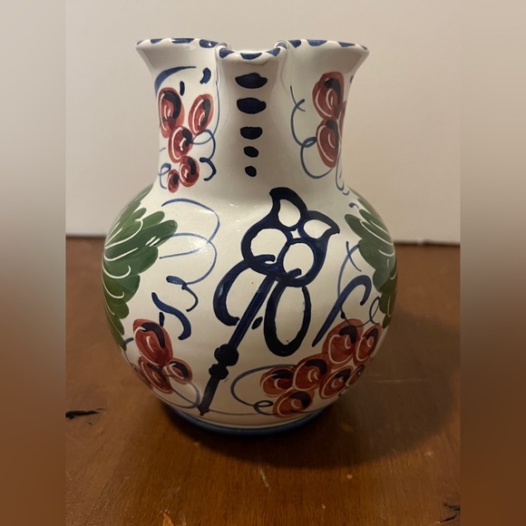 La Vecchia Faenza Pitcher & Creamer Set. Handpainted In Italy. Grapes & Flowers - Picture 3 of 14